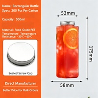 Botellas Cuadradas PET Personalizadas de 400ml 500ml (14oz 16oz) con Tapa de Rosca de Aluminio, Frascos de Plástico para Jugo, Té de Burbujas, Refrescos, Smoothies y Bebidas Frías
