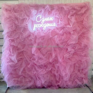 LEDA Light Pink Tulle Ruffle <b>Backdrop</b> Panel Romantic Fabric Flower Wall For Wedding Baby Shower <b>Party</b> Photo Booth Decor - Product Image 1
