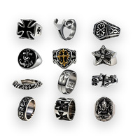 Bagues Hip Hop en Acier Inoxydable Personnalisées Vintage Croix Ancre Éléphant pour Femme et Homme Bijoux de Mode Creux Fleur