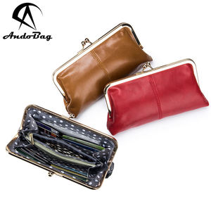 กระเป๋าคลัทช์หนังวัวแท้ AndoBag แฟชั่นสไตล์เรโทรแบบหนีบยาวสำหรับผู้หญิง กระเป๋าใส่ของแบบเรียบง่ายสีทอง ใส่โทรศัพท์ได้ รุ่น 2080 - Product Image 1