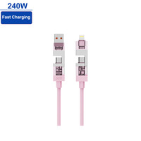 Câble de charge rapide 240W PD 4-en-1 Type-C avec gaine en PVC tressée, compatible CarPlay et CarLife pour appareils mobiles