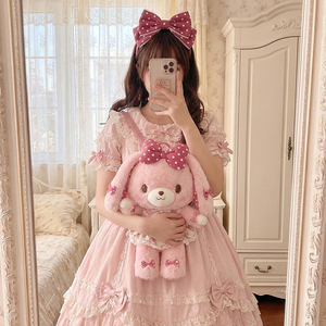 Zaino Peluche Gatto Blu Kawaii <span class=keywords><strong>Yuki</strong></span> con Occhiali, Borsa Morbida in Peluche, Zaino Moda Lolita per Ragazze - Product Image 4