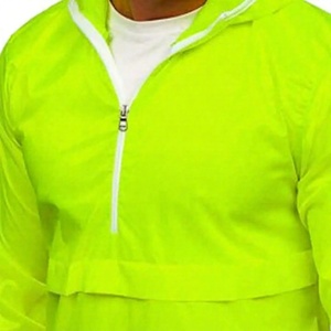 Chaqueta Cortavientos Verde Neón para Hombre, con Cierre de Cremallera de un Cuarto, Logotipo Frontal Sólido, Secado Rápido, Ligera, Informal, para Invierno - Product Image 5