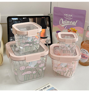 キッチンオーガナイザーかわいい冷蔵庫収納ボックスBPAフリープラスチックPETキャニスタースナックジャーシリアルティーコーヒー砂糖食品容器 - Product Image 5