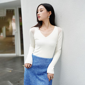 Tops ajustados personalizados para mujeres suéter OEM logotipo de las mujeres con cuello en V de manga larga chino camisetas de punto - Product Image 3