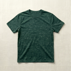 T-shirt à manches courtes vert foncé pour homme, coupe classique, couleur unie, décontracté, col rond, en coton tricoté - Product Image 1