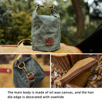 Portable petit sac de voyage en cuir de toile cirée tasse d'eau boîte à lunch Pot ensemble pour Camping escalade Bushcraft sac de vitesse en peau de vache