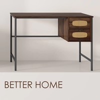Escritorio de PC Moderno y Sencillo para Estudiantes, Escritorio de Computadora de Madera con Cajones, Mesa de Oficina en Casa, Escritorio de Estudio con Patas de Metal y Ratán