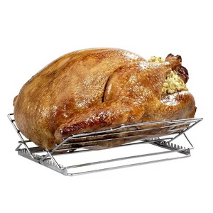 Support à poulet rôti pliable en acier inoxydable, multifonction, portable, réutilisable, réglable, résistant à la chaleur, non revêtu, pour four et charbon de bois - Product Image 4