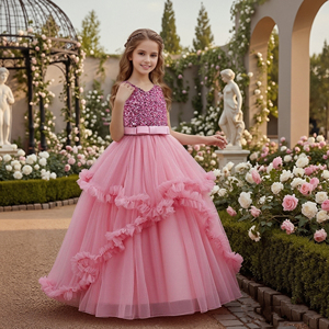 Robe de princesse superposée de style européen pour enfants, robe de mariée brillante pour fille de 10 ans, robe <span class=keywords><strong>tutu</strong></span> rouge à fleurs pour filles - Product Image 1