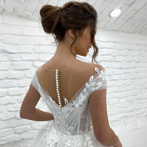 Robe de mariée de luxe, résistante, plusieurs tailles, personnalisée, en dentelle, épaules <span class=keywords><strong>d</strong></span>énudées, coupe trapèze, <span class=keywords><strong>d</strong></span>écolleté cœur, longueur ras du sol, pour la mariée - Product Image 3