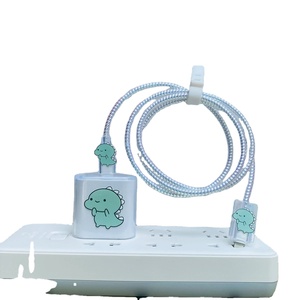 5pcs in màu xanh lá cây khủng long thiết kế TPU tường sạc bảo vệ bìa cho Iphone điện thoại di động 20W nhanh sạc cáp dữ liệu - Product Image 2