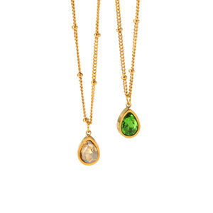 Teardrop Pendant <b>Necklace</b> Gold Plated Zircon Stone Bezel Setting Everyday Wear Women's Jewelry - Product Image 5