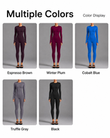 Combinaison de yoga pour femme à manches longues avec logo personnalisé OEM, dos ouvert, longueur intégrale, combinaison de sport pour la course en plein air, la gym, la remise en forme, vêtements de sport
