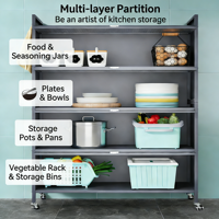 Armoire de rangement multi-niveaux en acier au carbone grande capacité avec portes cannelées anti-poussière, roulettes pivotantes verrouillables, étagère de rangement