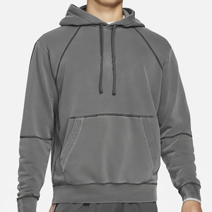 OEM personnalisé hommes de haute qualité recadrée lavage à l'acide à capuche 80% coton 20% polyester coutures contrastées numérique délavé à la pierre hiver - Product Image 1