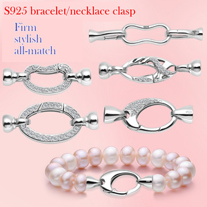 XD S1007 S925 Sterling bạc ngọc trai Vòng đeo tay Clasp tinh thể kết nối Clasp Sterling Bạc Da dây kết thúc Mũ Clasp - Product Image 2