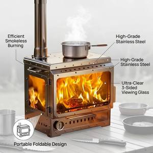 Stufa da Campeggio Premium in Acciaio Inox a Legna - Riscaldatore Portatile con Finestra in Vetro per BBQ, Pesca e Feste in Giardino - Product Image 2