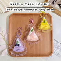 Porte-clés Squishy Gâteau Basque Artisanal, Jouet Sensoriel Anti-stress Kawaii à Remontée Lente, Breloque pour Soulagement du Stress, Cadeaux de Fête