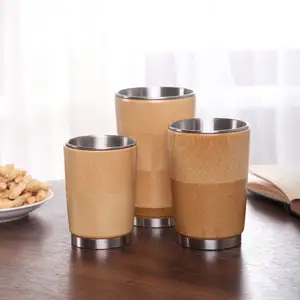 Bamboo travel Thermos Mug Stainless Steel Bottles Vacuum Flasks Coffee Insulated Keep Warm Thermos