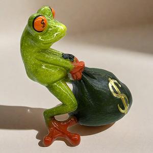 Grosir kustom resin dekorasi rumah frng shui tas uang dolar ornamen katak patung patung patung patung - Product Image 4