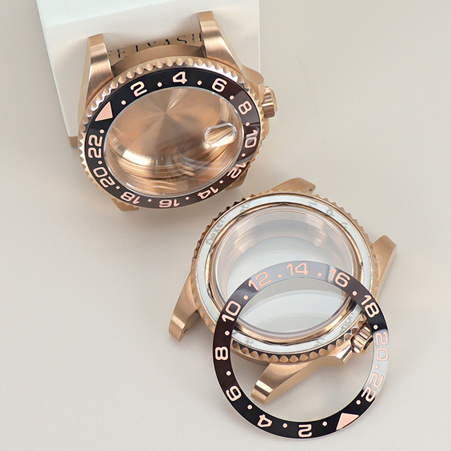 Light Luxury 40mm Rose Gold Diver Steel Watch Case Sapphire Glass 200M Waterproof for Seiko NH34/35/36 Miyota8215 Movement Parts
