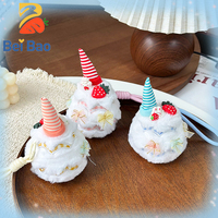 Porte-clés en peluche personnalisé de 4 pouces, crème glacée Kawaii, avec chapeau fraise mignon, moelleux, pendentif pour sac alimentaire, pour machine à griffes et distributeur automatique