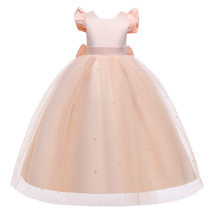 Elegante Abito in Raso Floreale per Bambine con Decorazioni in Perline, Tulle e Fiocco per Festa di Compleanno 7 Anni, Design Formale Estivo - Product Image 2