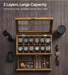 12-slot Hộp gỗ lớn kính nắp có thể tháo rời nhung Gối 2 tầng hiển thị trường hợp lưu trữ nhà tổ chức hộp - Product Image 6
