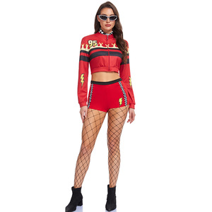 Disfraz de chica piloto de carreras, conjunto de traje rojo con bufanda a cuadros y gafas para cosplay y juegos de rol en Halloween - Product Image 2