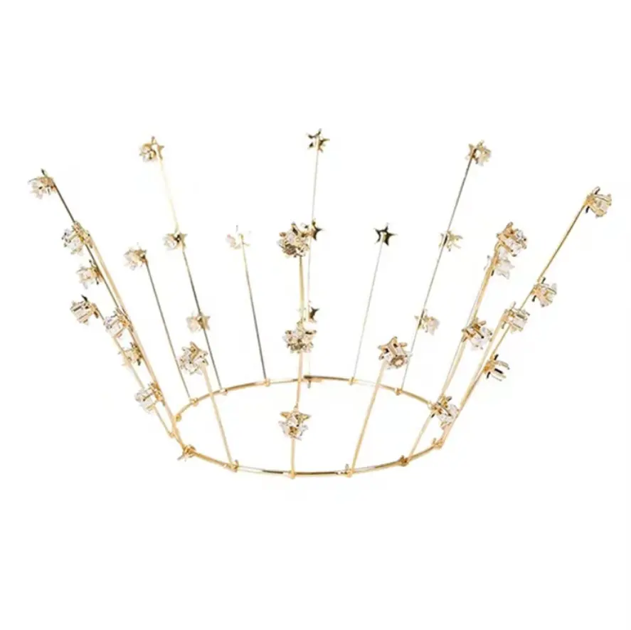 Bolo De Coroa De Aniversário Decoração De Cozimento Enfeites De Cristal Metal Círculo Completo Estrela De Ouro Tiaras Coroas