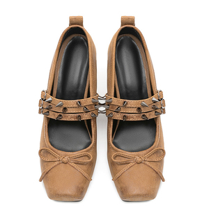 Sandales à talons hauts pour femme, grande taille 45, à bout carré, avec rivets et lanières, style escarpins de cérémonie à nœud avant - Product Image 5