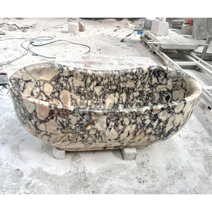 Misura su misura intagliato a mano di lusso in marmo naturale Freestanding pietra solida superficie vasca da bagno per adulti Calacatta ammollo Viola vasca da bagno - Product Image 4