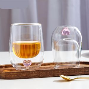 Verres réutilisables isolés en gros d'usine 8oz faits à la main clair Double paroi en verre 250ml coeur Cappuccino tasses à café et tasses - Product Image 3