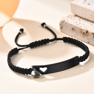 Custom Engraved <b>Couple</b> <b>Bracelet</b> Set Black Woven Heart Charm Magnetic Jewelry for Women Gift - Product Image 2