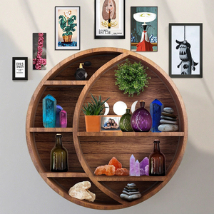 Porte-lune en bois de 16 pouces avec 7 espaces d'affichage Double niveaux pour salle de bain salon garde-robe sac à épices présentoir à bijoux - Product Image 1