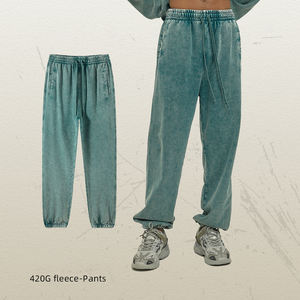 Pantalons de survêtement décontractés pour hommes lavés 100% coton, logo personnalisé, taille élastique, port quotidien, pantalon de survêtement à jambes larges avec poches - Product Image 4