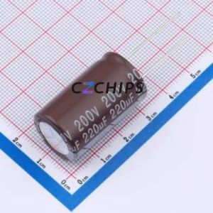 DHG200M227N300S1AA ตัวเก็บประจุอลูมิเนียมอิเล็กโทรไลติกผ่านรู D18xL30mm 220uF 20% 200V 2A-100kHz - Product Image 1