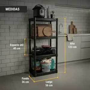 Pretul Est-4p Étagère de rangement en plastique noire à 4 niveaux - Product Image 6