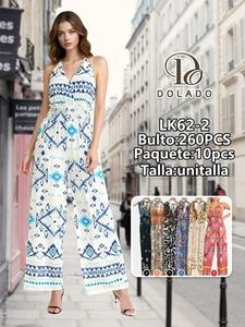 LK62-2 Tuta Intera Bohemien da Donna a Vita Alta Senza Maniche con Stampa Geometrica Vestibilità Ampia Lunghezza alla Caviglia per Primavera Estate e Spiaggia - Product Image 3