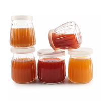 Botol Jelly puding kaca vertikal, wadah makanan penutup bergaris kaca 100ml-180ml dengan tutup plastik