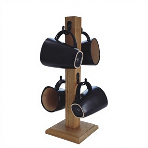 Support à tasses rotatif à 360° en bois durable fait main avec 4 crochets pour la cuisine - Product Image 1