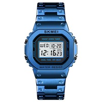 Montre-bracelet chronographe à compte à rebours pour homme SKMEI 1456, montre numérique résistante aux chocs, bracelet en acier inoxydable, montre de marque LED Reloj