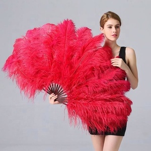 Abanico Grande de Plumas de Avestruz Rojas Hecho a Mano para Boda, Carnaval y Baile Burlesque, Suministros para Fiestas - Product Image 1