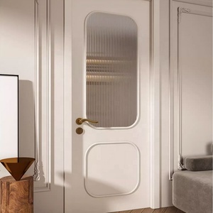 Custom Vintage Bedroom Solid <strong>Wood</strong> Painted Flat Doors <strong>Inlaid</strong> with Fluted Glass Interior Soundproof White French Style Doors - Product Image 4