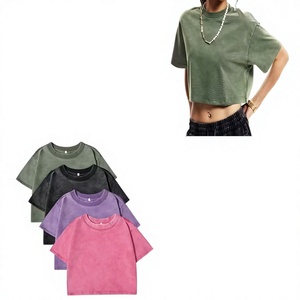 Crop top streetwear pour femmes en coton premium, t-shirt décontracté à coupe ample avec service de fabrication sur mesure et étiquette privée - Product Image 1