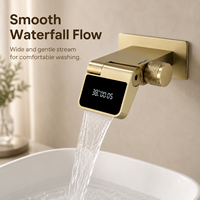 Robinet de lavabo mural en acier inoxydable brossé doré avec affichage numérique, cartouche en céramique, disponible en OEM pour la vente en gros