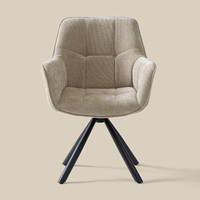 360 °   Chaise de salle à manger rotative en chenille tuftée beige, chaise fauteuil rembourrée avec accoudoirs pour restaurant, hôtel, bureau