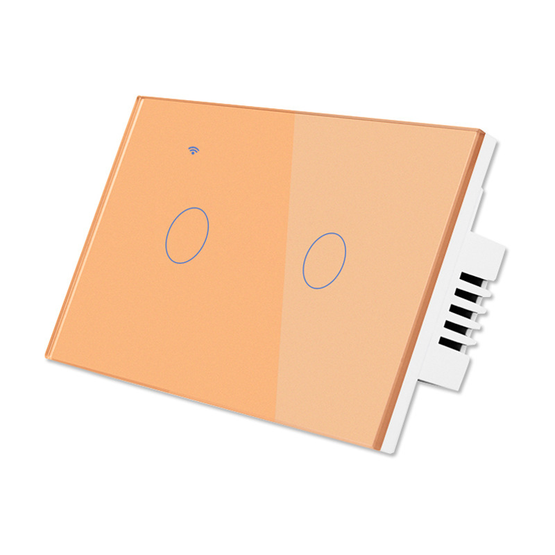 Interrupteur universel WiFi (simple/tension et neutre/tension) 2 postes, doré