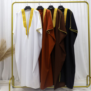 Abbigliamento islamico ricamato arabico Mens Kurta pigiama Thobe Abaya Bisht Muslim Jubbah da scapolo abbigliamento maschile - Product Image 6